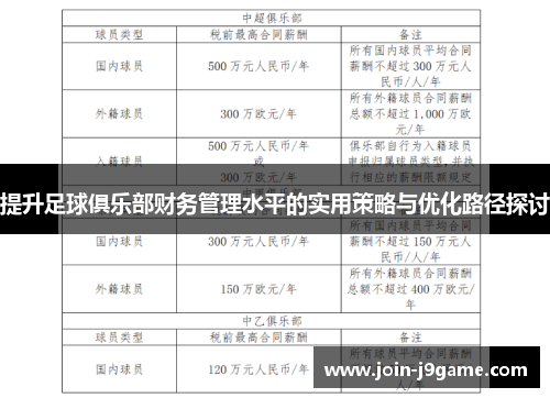 提升足球俱乐部财务管理水平的实用策略与优化路径探讨 提升足球俱乐部财务管理水平的实用策略与优化路径探讨